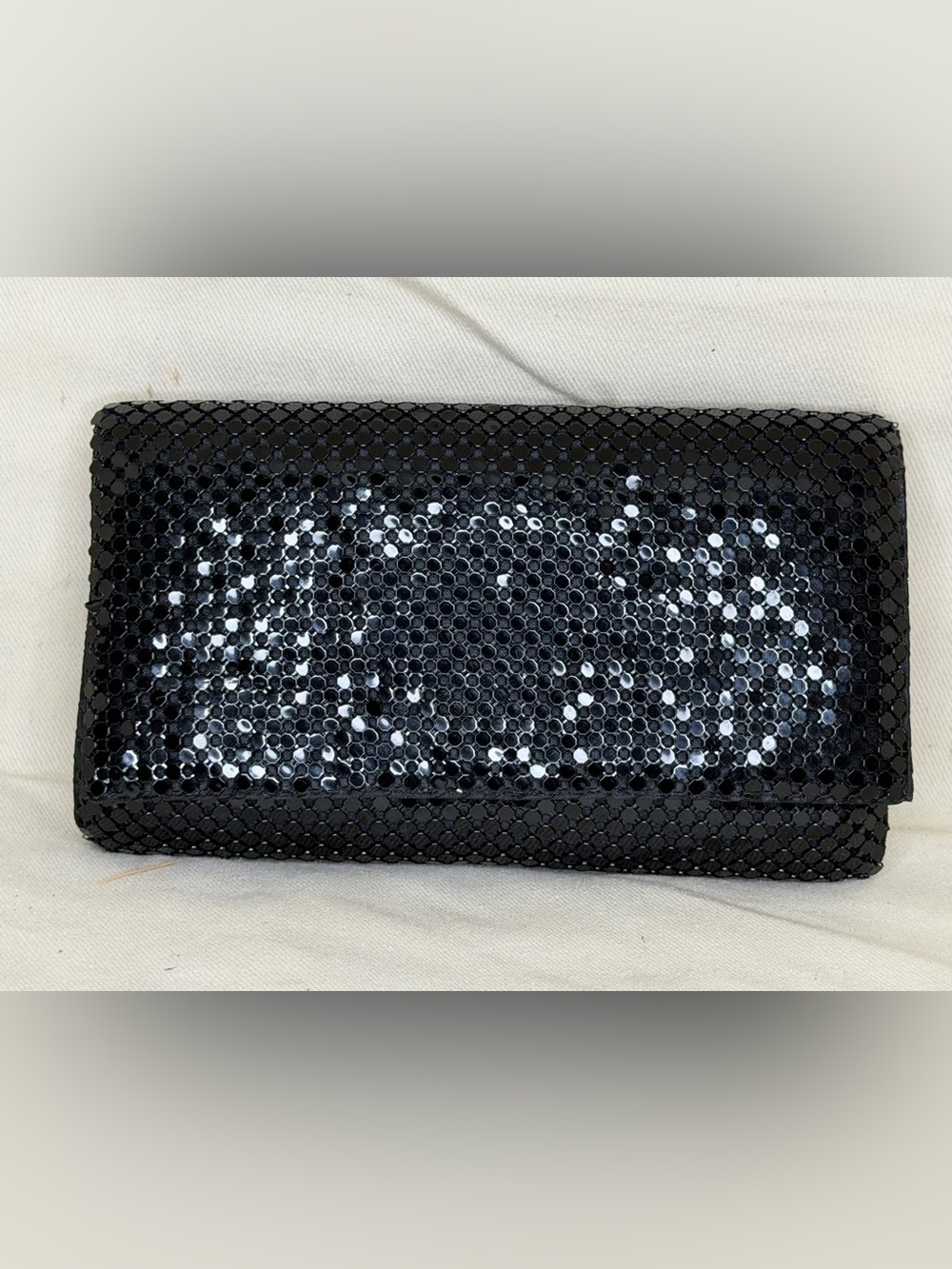 Vintage Gunne Sax Jessica McClintock Black Silver Sequin Evening Clutch